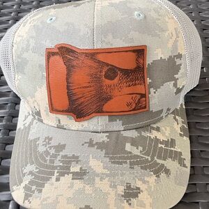 Richardson Camouflage Mesh Trucker Hat with Leather patch Fish Design New